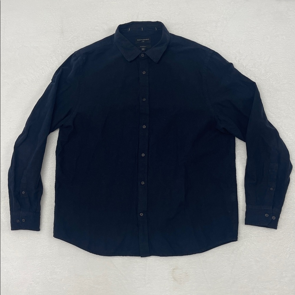 Banana Republic Untucked Fit Linen Long Sleeve Button Shirt Navy Blue Sz XL - Picture 1 of 6